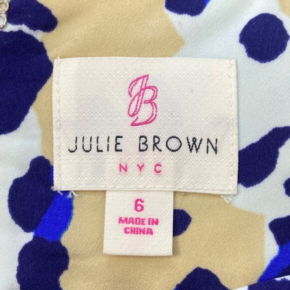 Julie Brown NYC Leopard Print Ruffle Sleeveless Shift Dress Beige & Blue Size 6 - Picture 6 of 8